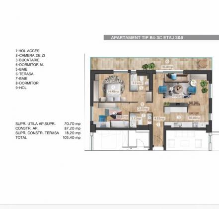 Apartament 3 camere + 2 locuri parcare + boxa - Belvedere Residence